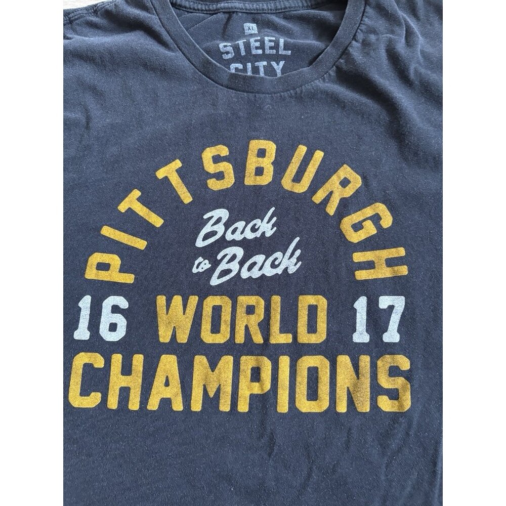 Steel City Back to Back World Champions Pittsburgh  Black T-shirt Size XL